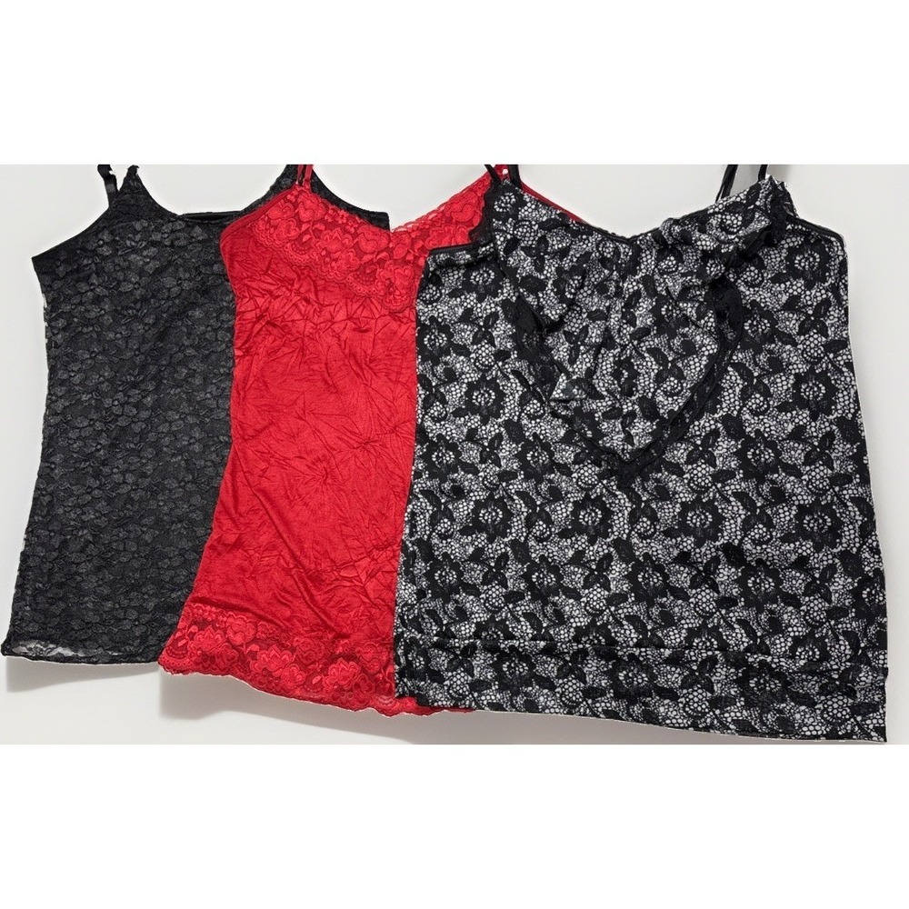 Maurices Lace Camisole Tank Top Lot of 3 Black Red Floral Large Y2K Style